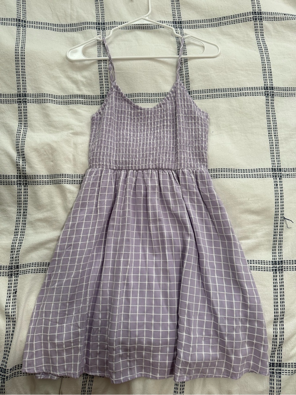 Lilac Grid Smocked Sundress